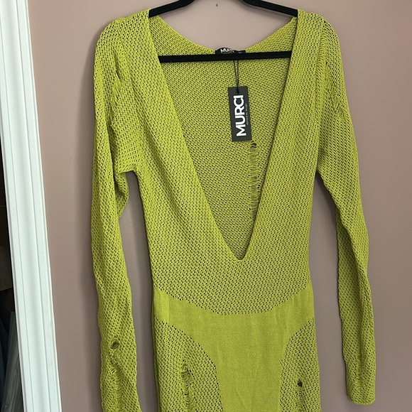 Mucri NWT Deep Scoop Neck Knitted Maxi Dress Stretch In Fig Leaf Size XL - Picture 10 of 16